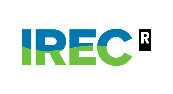 Blue and green IREC logo on a white background, symbolizing renewable energy research, clean technologies and energy transition.