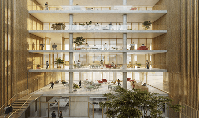 Modern sustainable building interior Interior atrium of a contemporary energy efficient building