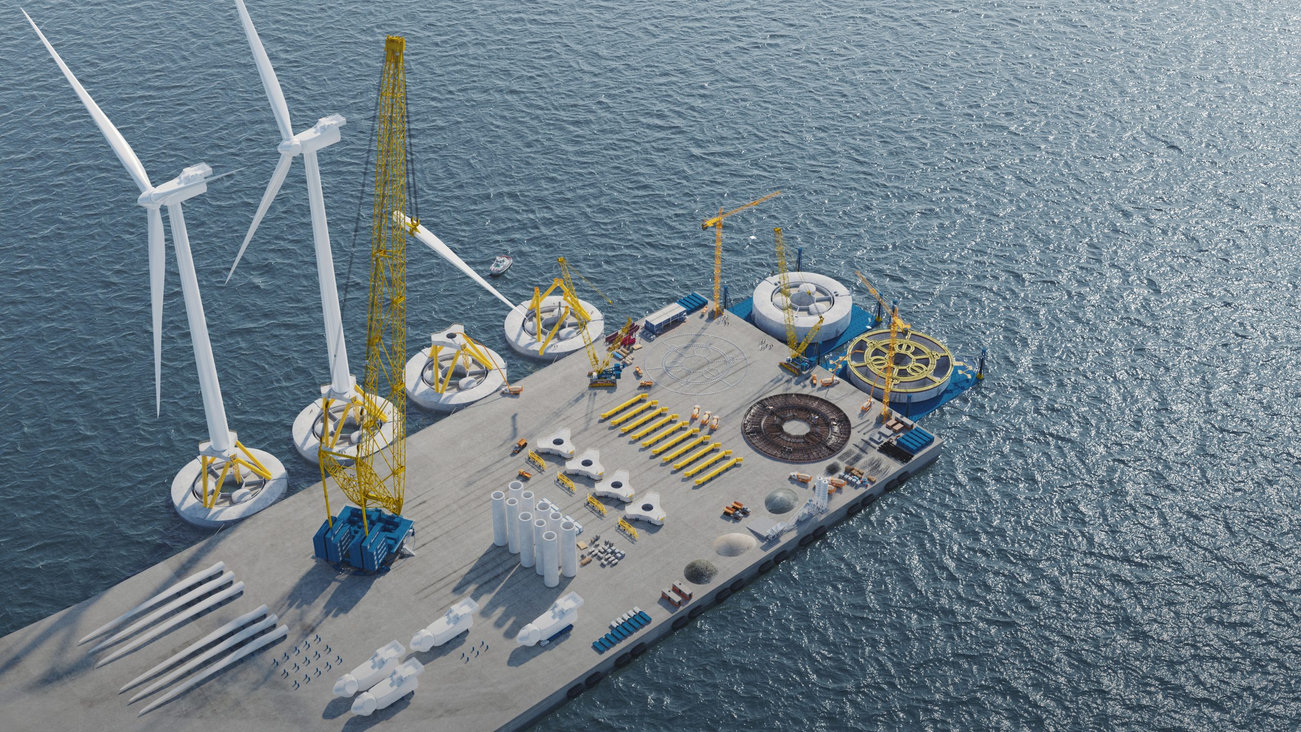 Aerial view of the PlemCat test site facilities, an IREC initiative for the industrial validation of floating offshore wind technologies.