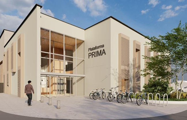 PRIMA campus entrance rendering showcasing large-scale energy validation infrastructure and innovation facilities