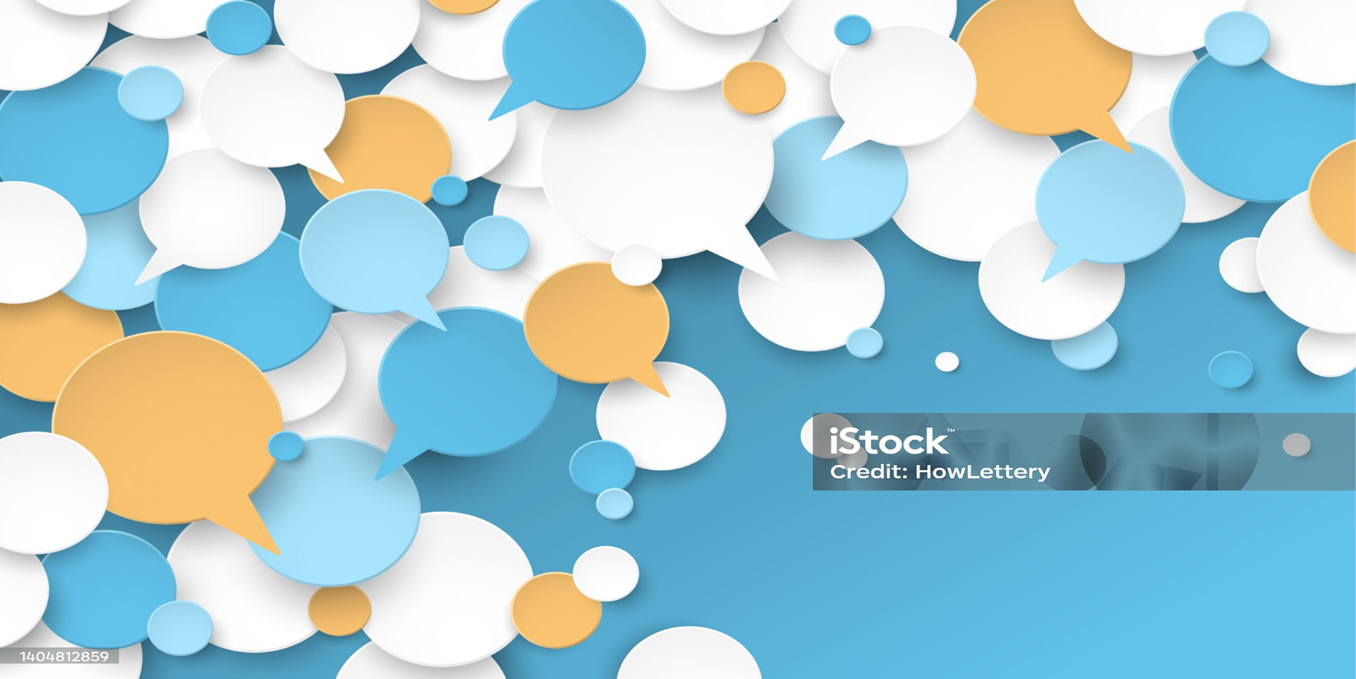 Abstract banner featuring colorful speech bubbles, inviting citizens to share feedback and improve the GARA exhibition experience.