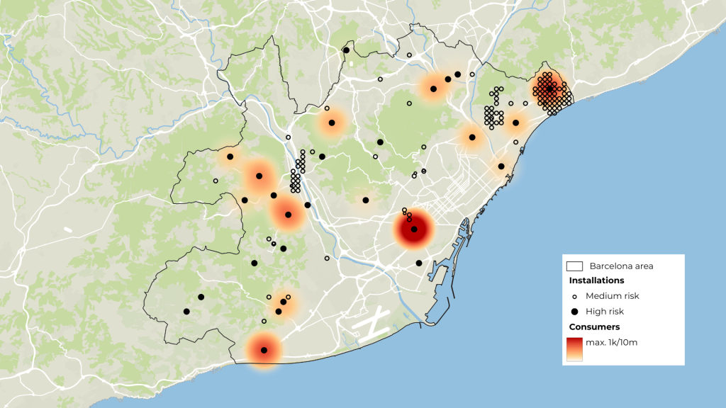 Map of flood risk to electricity installations and consumers in the Barcelona metropolitan area.